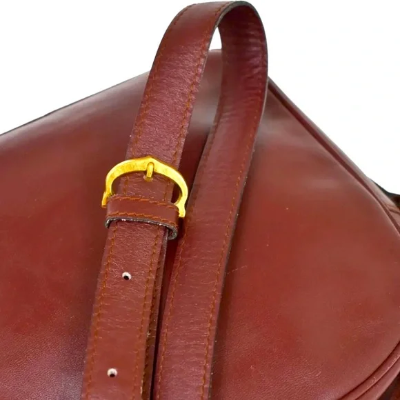 MUST DE CARTIER 2C Logo Shoulder Bag Leather Bordeaux Gold-Plated made in Italy - Picture 8 of 13